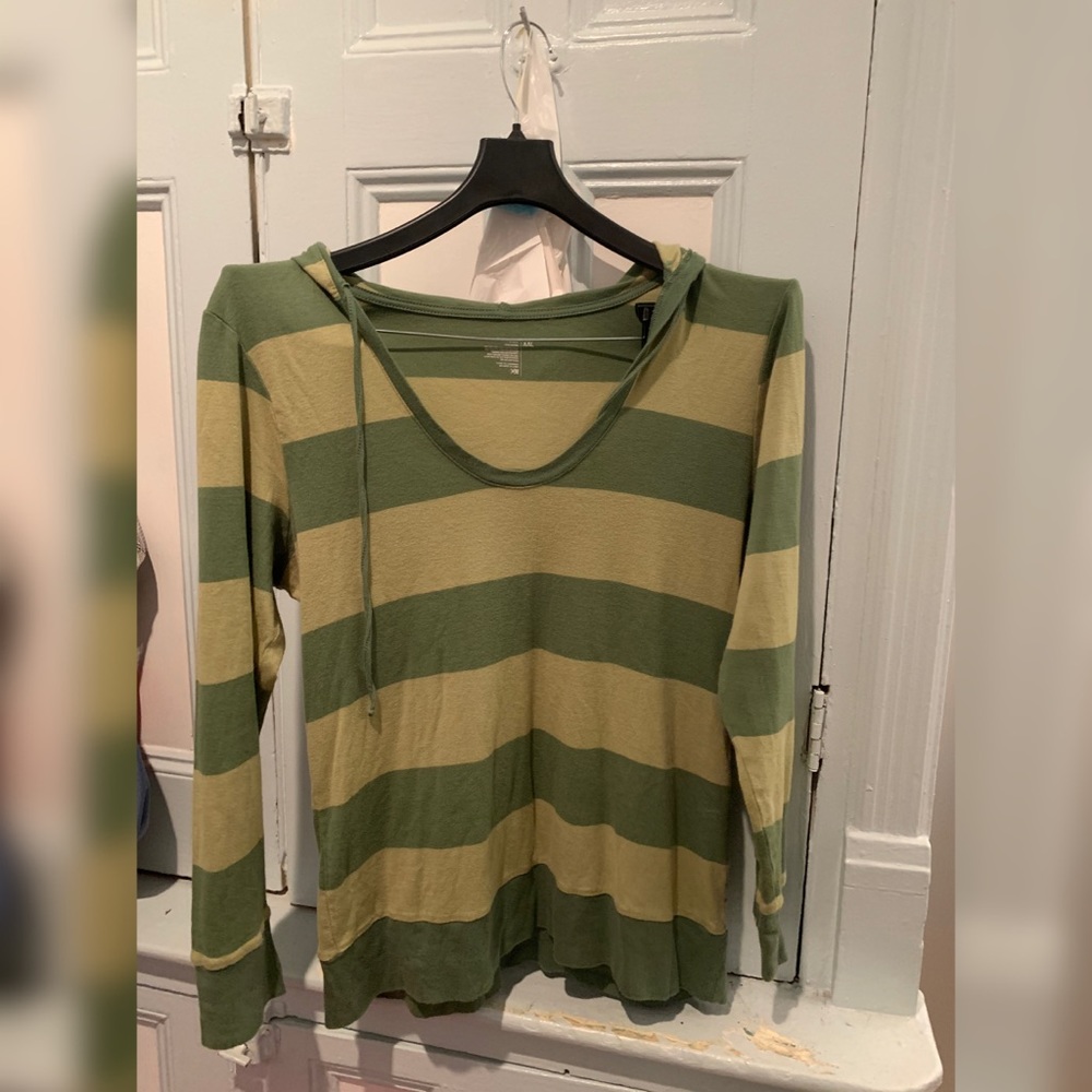 Hooded Long sleeve green striped shirt